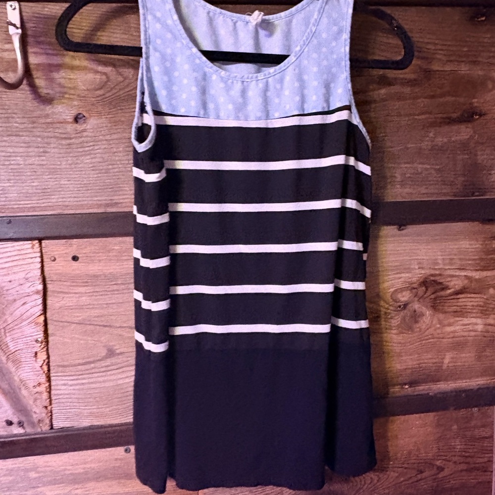 Sleeveless Striped Tank Top with Light Blue Polka Dots